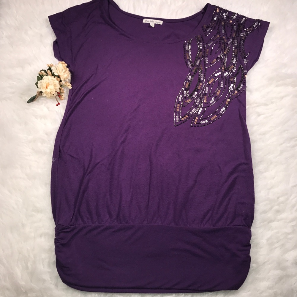 Charlotte Russe Purple Sequin Beaded Sleeveless